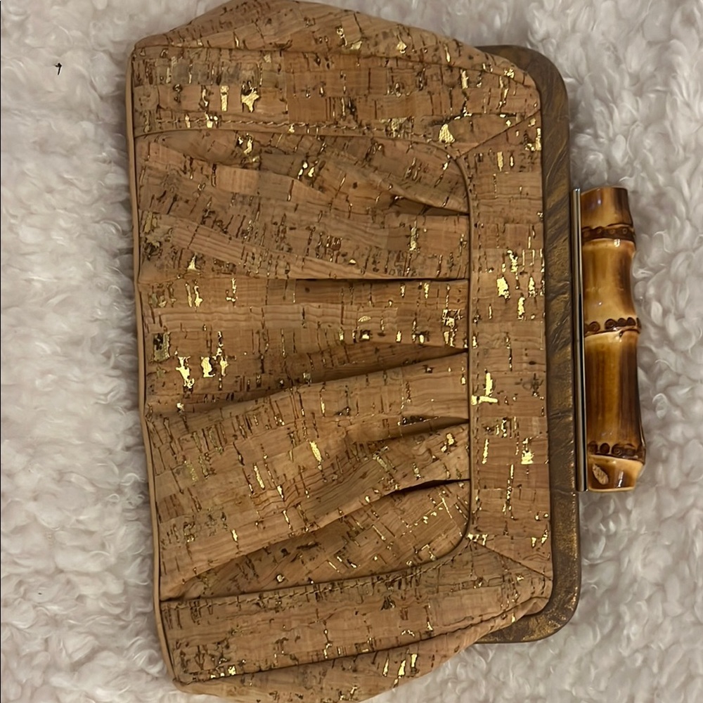 Elaine Turner Cork Clutch with Gold Foil Accents